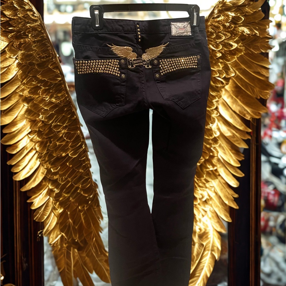 Robin’s Jean Studded Wing Logo Pants – Black/Gold – Y2K Size-26
